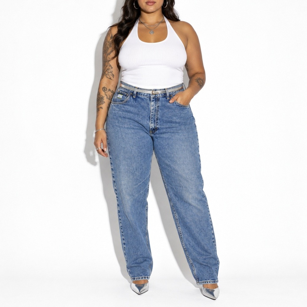 Y2k Vintage High Waist Wrangler Jeans Womens 14 Faded Stone Wash Tapered  Denim
